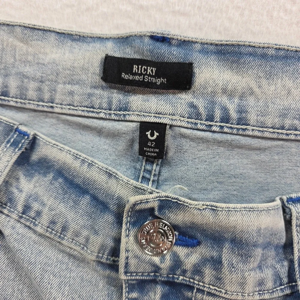 True‎ Religion Ricky Jeans Men 42 Light Wash Blue Relaxed Straight Flap Pockets